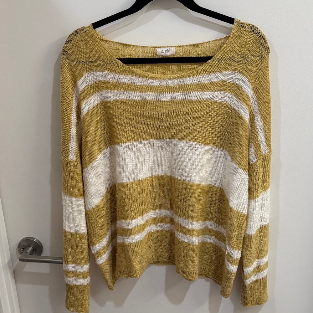 LA MIEL Women's Mustard and White Striped Sweater